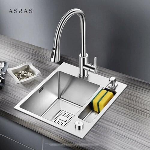 304 Stainless Steel kitchen Sink 220mm Depth Handmade Brushed Sink Place items Single Above Mount Bar Counter Kitchen Sinks