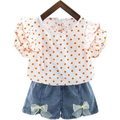 Summer Baby Girls Lace Clothes Suit Fashion Children Casual T-Shirt Shorts 2Pcs/Sets Toddler Polka Dot Clothing Kids Sportswear