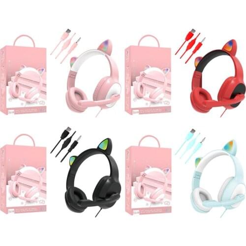 Cat Ear Cute Gaming Headset With Mic ENC Noise Reduction HiFi 7.1 Stereo Channel RGB Wired Headphone For PS4/Xbox One Girl Gift