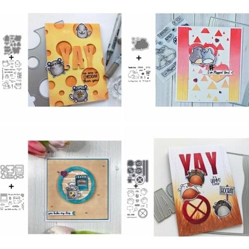 Cute Little Mouse Stamps And Dies 2020 Animals+Phrase Cutting Dies Stamps Set For Scrapbooking Stencils Album Cards