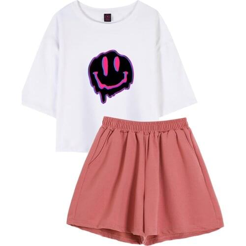 Fashion Gothic Harajuku Kawaii Graphic Tshirt Cotton Women Shorts Plus Size Girls Crop Tops Pajama Sets Vintage Pastel Sleepwear