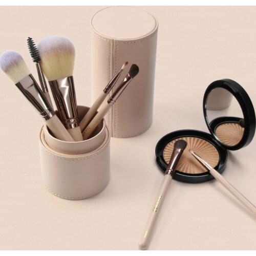 2021 new 7 Pcs makeup brush set concealer powder eye shadow eyebrow lip beauty makeup tool wooden handle with storage bucket
