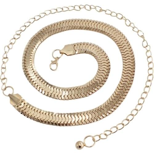 2020 New Women Fashion Belt Hip High Waist Gold Narrow Metal Chain Chunky Fringes