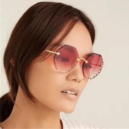 Novelty Rimless Octagon Sunglasses Women Famous Brand Female Brown Sun Glasses Color Tinted Luxury Round Sunglasses UV400