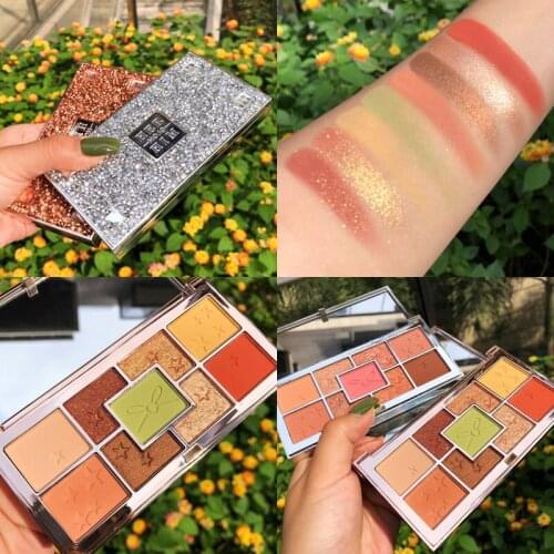 9 Color Rainbow Colorful Eyeshadow Pallete Shimmer Matte Waterproof Eyeshadow Palette Glitter Diamond Pigmented Makeup Pallete