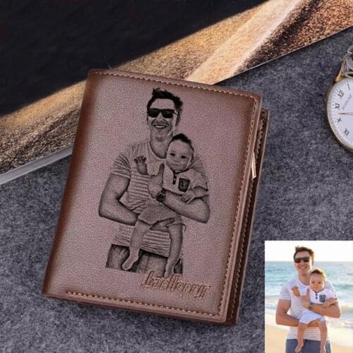 Personalized Wallet Fathers Day Gifts for Men Engraved Custom Photo Wallet with Zipper Coin Pocket Father Gift Man/Him/Husband