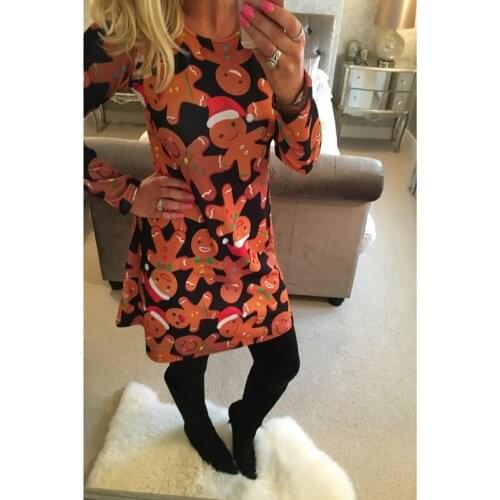 Party Vestido De Festa Christmas Snowman Gingerbread Print Sexy Dress Women Plus Size Casual Long Sleeve Autumn Winter Dress