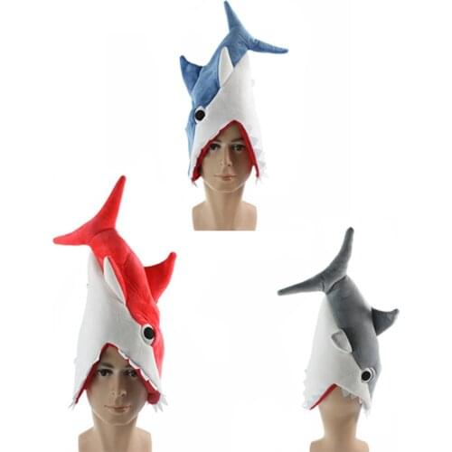 Plush Party Hats Costume Animal Hat Shark Costume Hat for Halloween Animal Theme Party Adults and Kids Red Gray Blue