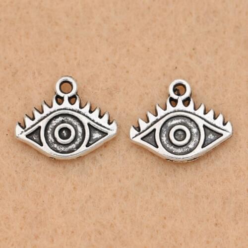 10pcs Antique Silver Plated Evil Eye Charms Pendant for Jewelry Making Bracelets DIY Accessories Craft Handmade Findings 14x12mm