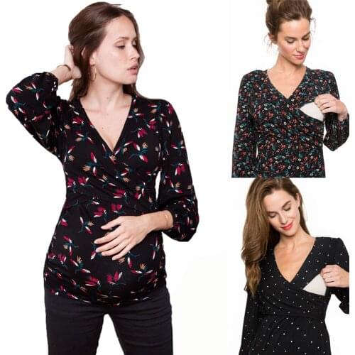 Breastfeeding Casual Womens Pregnant Long Sleeve Maternity Clothes Nursing Tops Breastfeeding Mummy T-Shirt Pregnancy Maternity