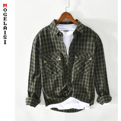 New casual shirt men spring small plaid long sleeve tops 100% cotton shirts for man clothing chemise homme Asian size Z131