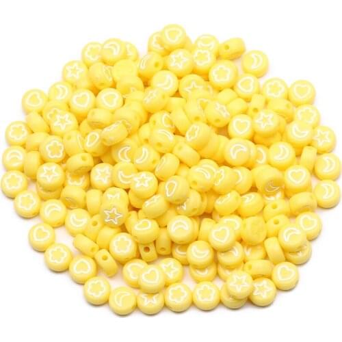 Mixed Yellow 4x7mm 100-500pcs Round Star/Heart/Moon Pattern Acrylic Spacer Beads For Jewelry Making DIY Accessories
