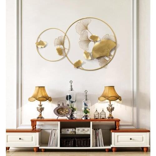 Modern Wrought Iron Ginkgo Leaf Wall Hanging Crafts Decoration Home Livingroom Sofa Background Wall Sticker Metal Mural Ornament