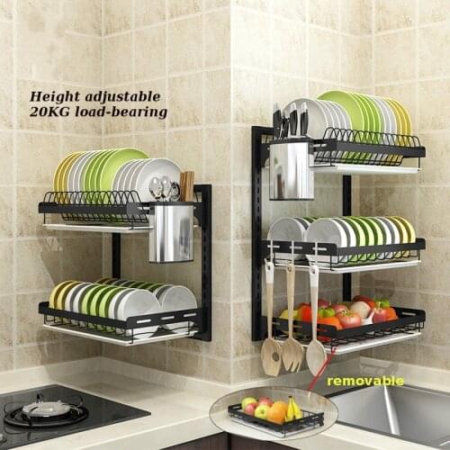 Stainless Steel Kitchen Dish Rack Desktop Plate Cutlery Cup Dish Drainer Drying Rack Wall Mount Kitchen Organizer Storage Holder