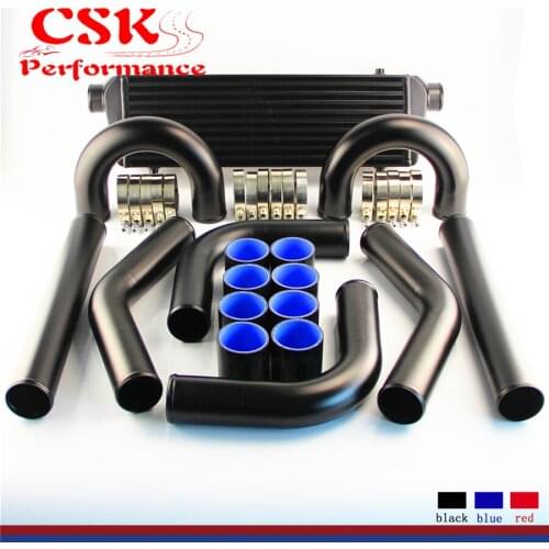 Universal DIY Intercooler 550mmx180mmx64mm + 2.5" 63mm Aluminum Piping Hose Clamps Kit Black