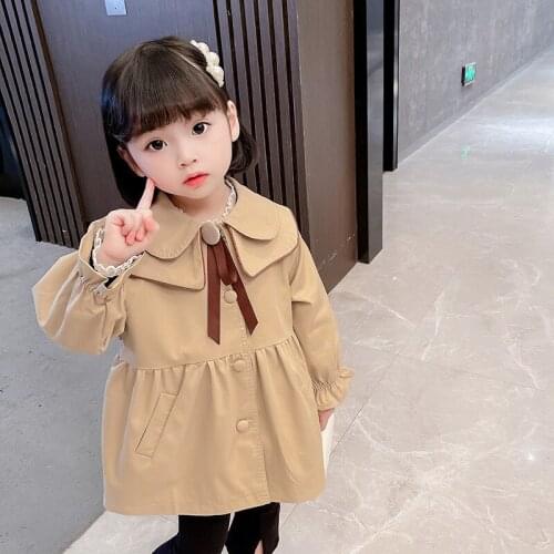 2021 Spring Autumn Kids Girls Windbreaker Jackets Cute Hooded Solid Color Coat For Girls Child Outerwear 2-7years Old