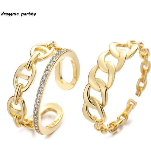 Light Luxury Hollow Buckle Ring Female Double Opening Index Finger Ring New Vintage Ring For Women Girl Party Jewelry