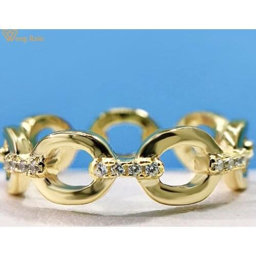 Wong Rain 925 Sterling Silver Created Moissanite Party Personality Hiphop Yellow Gold Ring For Women Fine Jewelry Christmas Gift