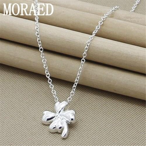 925 Sterling Silver Four Leaves Clover Pendant Necklace 18 Inch Silver Chain For Mother Woman Jewelry Gift