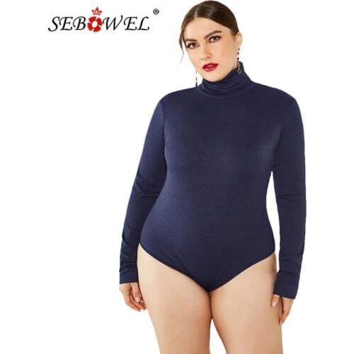 SEBOWEL Large Size Womens Long-sleeved Turtleneck Bottom Shirt Knit Bodysuit Autumn Spring Female Casual Plus Size Bodycon Body