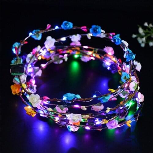 1pc Flashing Rose Flower Headband Garland Girls Women LED Light Up Hair Band Headwear Hallowmas Party