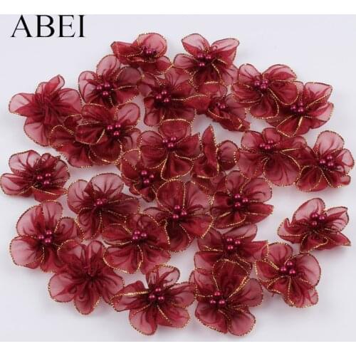 15pcs 4cm Organza Beads Flower Handmade Mini Rose Flowers For Shoes Hats Garments Decoration Jewelry Ornaments Wholesale