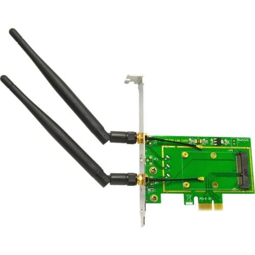 200pcs Mini PCI-E to PCI-E 1X Desktop Adapter Convertor with Two Antennas for Wireless Wifi Network Card