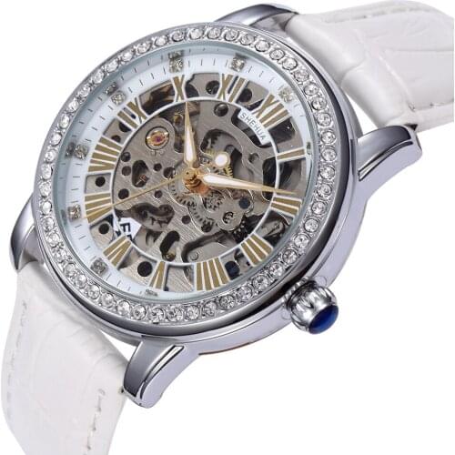 2021 New Women Skeleton Automatic Self-Wind Watch women dress watches Rhinestone Mechanical Watch Girls Gift Relogio Feminino