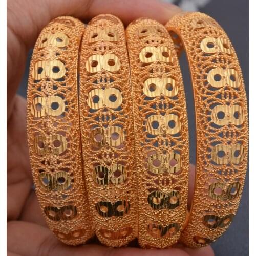 4Pcs/Set Trendy Dubai African Gold Color Cuff Bangle For Women Wife Girls Arab Bracelet&Bangles Jewelry Holiday Gift