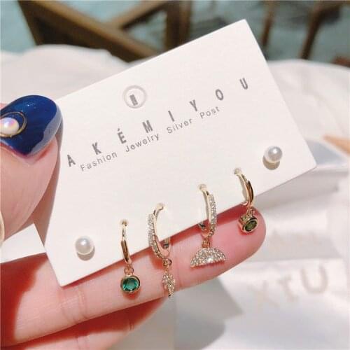 VENTFILLE 6 Pieces/set 925 Sterling Silver Personalized All-Match Earrings Female Short Set Shiny Luxury Earrings