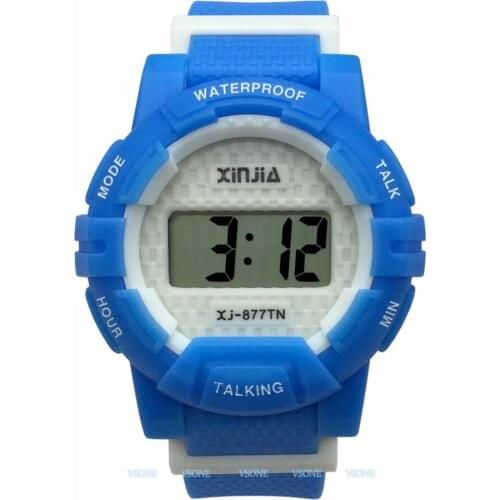 English Talking Wrist Watch Electronic Sports Watches with Alarm, with Blue Ruber Strap 877TE(BLU)