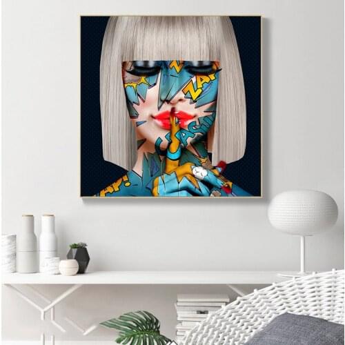 Large Size Girl Face Graffiti Art Paintings on the Wall Art Posters and Prints Modern Closed Eyes Art Pictures Home Wall Decor
