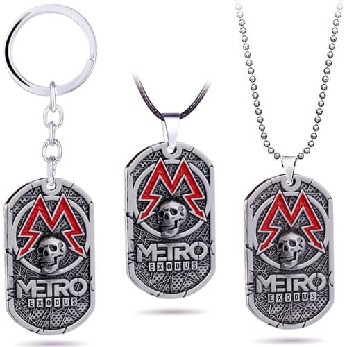 20PCS/LOT Game Metro Exodus 2033 Keychain Metal Vintage Souvenir Pendant Tag Skull LOGO Keyring llaveros Jewelry