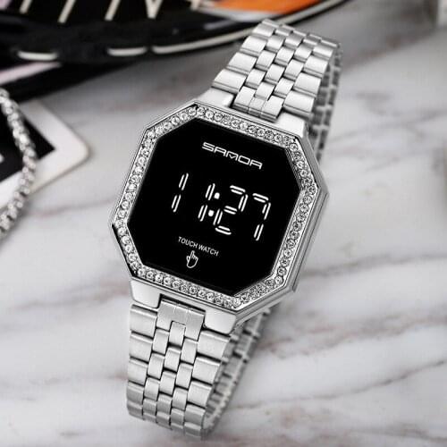2021 New Women Fashion Touch Screen Digital Watch Stainless Steel Watches Waterproof Wristwatches Female Clock Relogio Feminino
