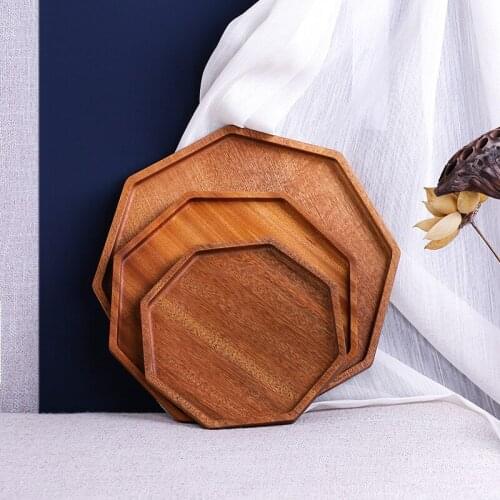 Ebony Wooden Octagon Square Trays Serving Plates for Bread Fruit Salad Dessert Cake Serving Platter