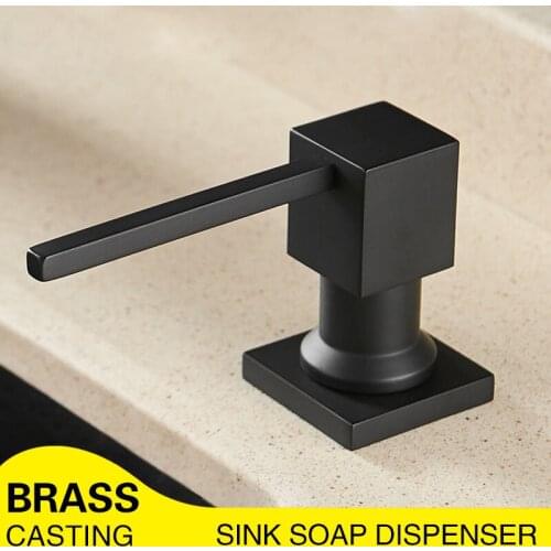 Black Brass Square Sink Soap Dispenser 400ml ABS Plastic Bottle + Pump Brass Hand Wash kitchen sink liquid soap dispenser