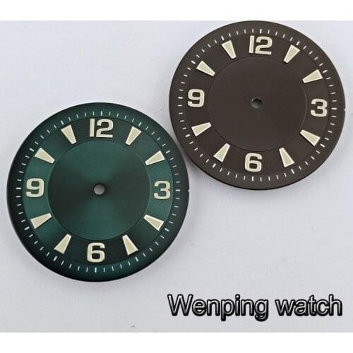 Corgeut 33.5mm black green sterile luminous watch dial fit ETA 2836 , Mingzhu dg2813,3804,Miyota 8215 821A series movements