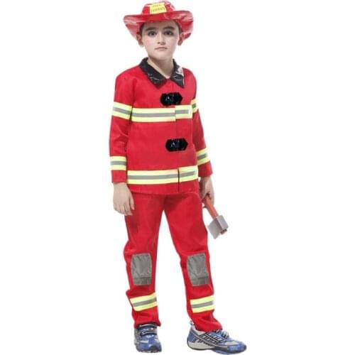 Hotsale Halloween Fireman Kids Simulation Costumes Suit for Girl Boy Party Uniforms Set Firefighter Funny Clothing Hat