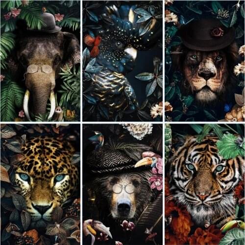 Canvas Painting Mural Lion Poster Parrot Tiger Elephant Flower Animal Picture Modern Classical Decorative Painting