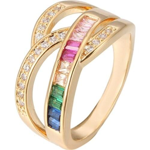 Ring Rainbow Series Micro Inlay Zircon Ring Square Color Zirconium Ring Personality Innovative Couple Ring Woman Ring
