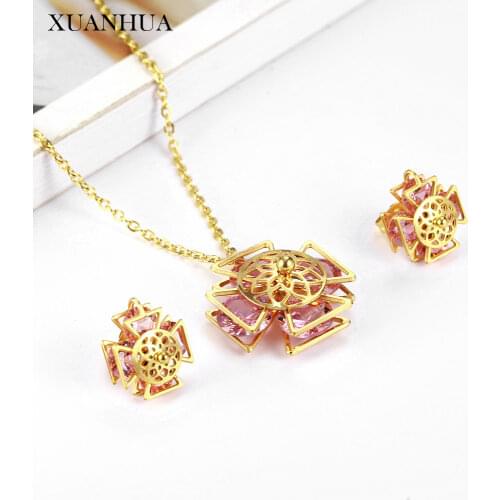XUANHUA Geometric Necklace Earrings Set Jewelry Sets Stainless Steel Jewelry Woman Vogue 2019 Jewelry Accessories