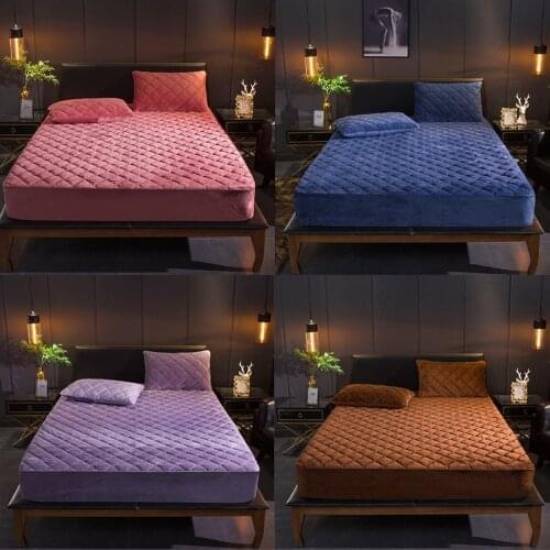Coral Velvet Fitted Sheet Mattress Protector Bedding Sets Soft Flannel Velvet Bed Sheet Quilted Thickened Warm Bedspread