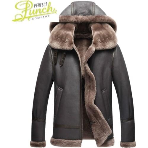 Jacket Genuine Leather Winter Real Sheepskin Coat for Men Natural Lamb Fur Flight Bomber Jackets Plus Size 710 MY