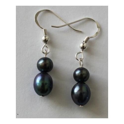 Favorite Pearl Dangle Earrings 6-8mm Black Genuine Freshwater Pearls S925 Sterling Silver Fish Hook Fine Jewelry Women Gift