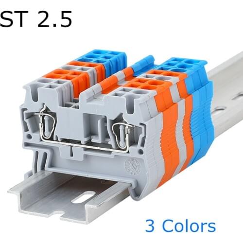10pcs/lot ST 2.5 PHOENIX Type Din Rail 4 Contacts Spring-cage Quick Connector Modular Terminal Block ST-2.5
