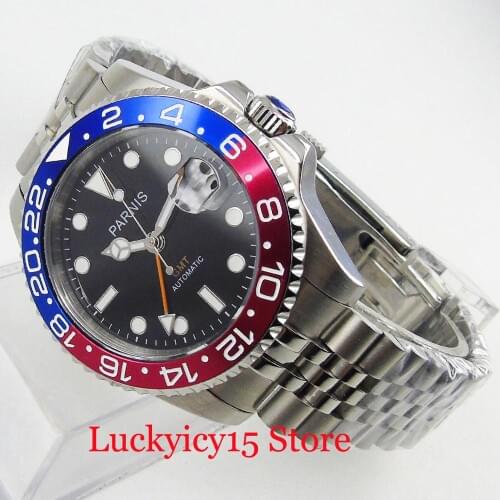 PARNIS Stainless Steel Mens Watch With Sapphire Glass Date Window Mental Strap 40mm Wristwatch