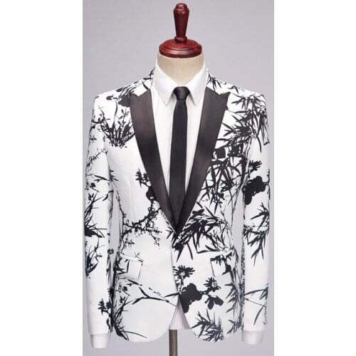 2018 Male Chinese Style Bamboo Print Casual Blazer Men Plus Size 5XL Design Nightclub Stage Singer Suit Jacket Costume Homme