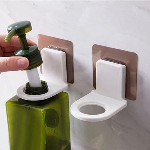 2Pc Wall Mounted Shampoo Bottle Shelf Self-Adhesive Liquid Soap shower gel Organizer Hook Holder Shelves Hanger Accessories