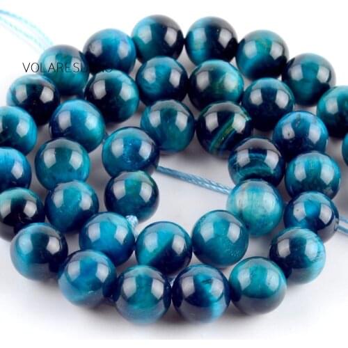 Natural Blue Zircon Tiger Eye Gem Stone Beads Round Loose Spacer Beads For Jewelry Making DIY Necklace Bracelet 4/6/8/10/12mm