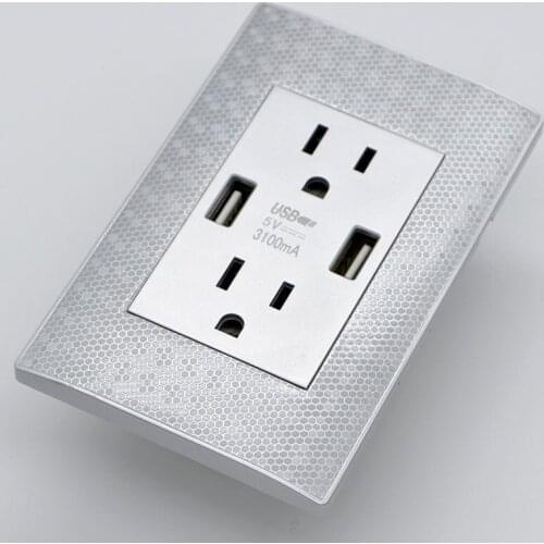 New 118Tpye US Standard Socket 110-250V 15A Double USB 3.1A Fast Charging Power Socket Panel Black, White, Gold, Silver Special
